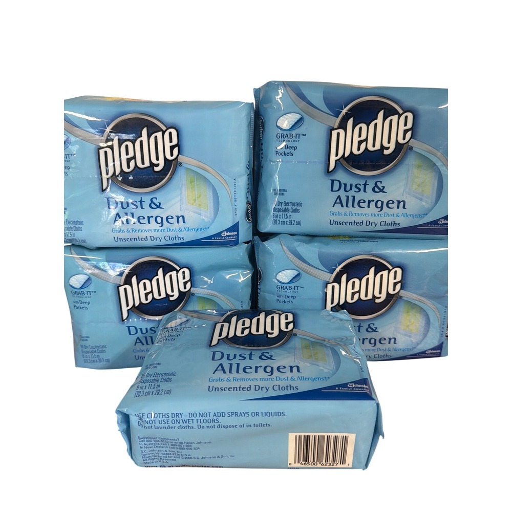 Lot of 5 Pledge Dust & Allergen Unscented Dry Cloths Grab-It Technology